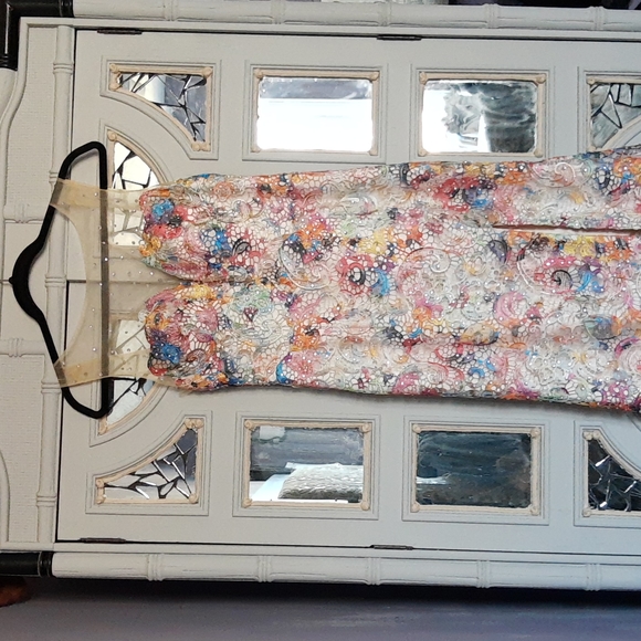 Pastel Lace Tie Dyed Rhinestone embellished gown. - Picture 1 of 8